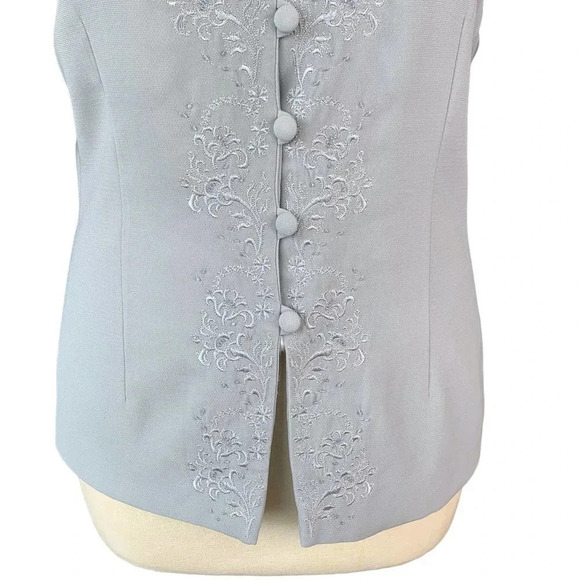 NYP Suits Vintage Embroidered Blazer Pantsuit Two Piece Set Size 14 Ash Blue - Picture 6 of 16